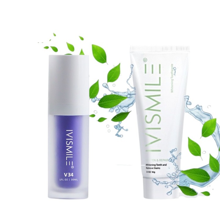 Комплект за грижа и избелване на зъби с паста за зъби, IVISMILE PRO Whitening, 96g и коректор на цвета V34 IVISMILE, 30g