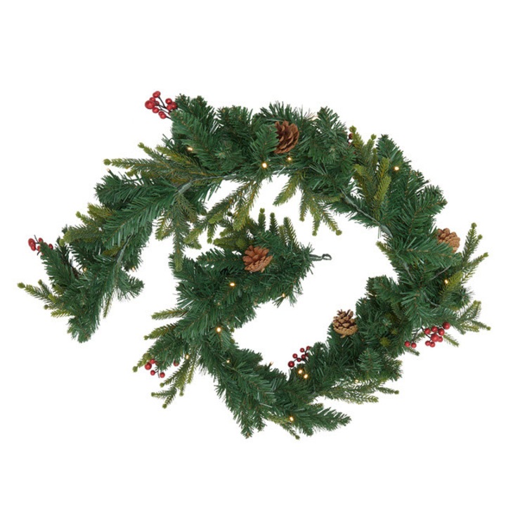 Ghirlanda de Craciun, brad cu boabe si conuri, 180 cm