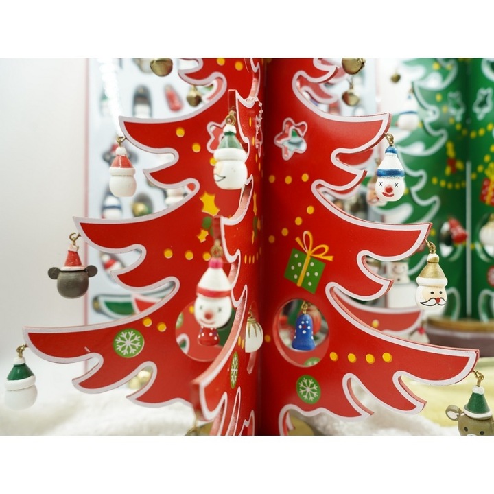 Original - Decoratiune Craciun, Brad, Rosu/Alb, 15 cavitati cu ornamente, 25.5 cm x 33 cm, Lemn, Southern Sky