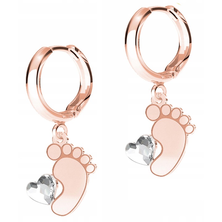 Női fülbevaló, Larezo, Babalábak cirkóniummal, 925-ös ezüst, 18 karátos rózsaarannyal bevonva, Cirkónium, Fülbevaló magassága 17 mm x Medál magassága 15 mm, Angol kampós záródás, Prémium ékszerdoboz csomagolás, Rózsaszín