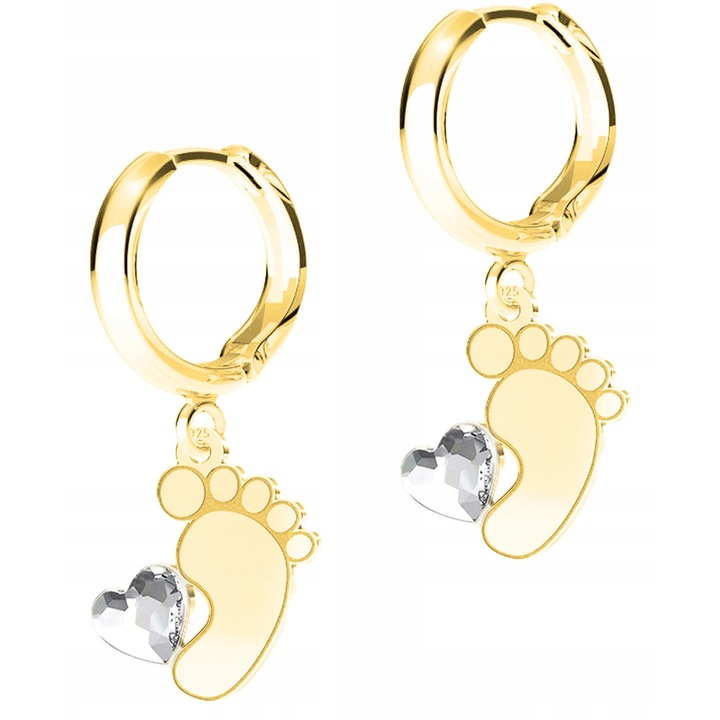 Női Fülbevaló, Larezo, Babaláb Cirkóniával, 925-ös Ezüst 585-ös Arannyal Bevonva, Cirkónia, Bigla Magasság 17 mm x Medál Magasság 15 mm, Angol Kampós Zár, Prémium Ékszer Doboz Csomagolás, Arany