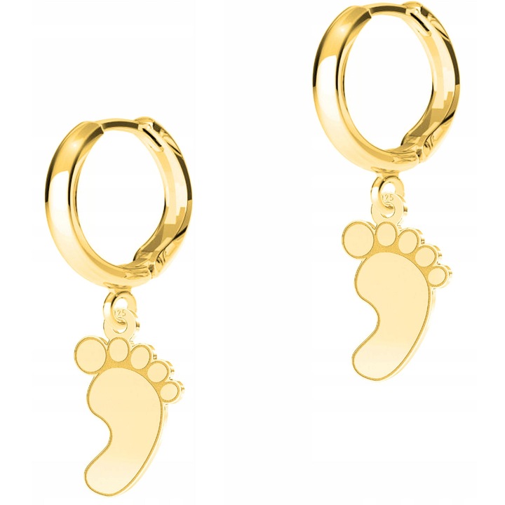 Női fülbevaló, Larezo, Babalábak, 925-ös ezüst, 585-ös arannyal bevonva, Akasztó magassága 17 mm x Medál magassága 15 mm, Angol kampós zár, Prémium ékszerdoboz csomagolás, Arany