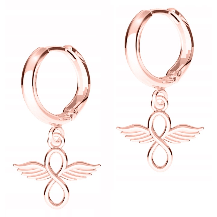 Női fülbevaló, Larezo, Kolibri, 925-ös ezüst, 18 karátos rózsaarannyal bevonva, Bigla magasság 17 mm x Zavalet magasság 15 mm, angol kampós záródás, prémium ékszerdoboz csomagolás, rózsaszín