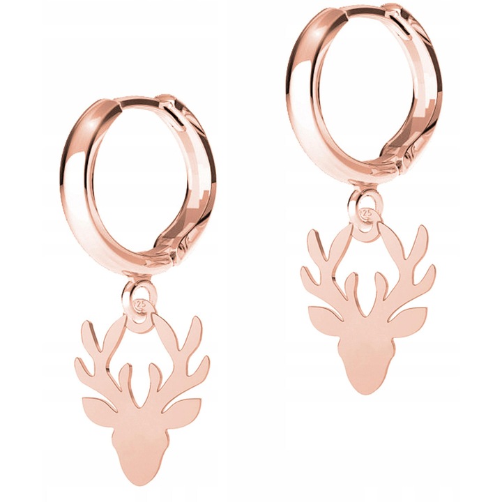 Női fülbevaló, Larezo, Szarvasagancs, 18 karátos rózsaarannyal bevont 925-ös ezüst, Angol kampós záródás, Prémium ékszerdoboz csomagolás, Rózsaszín