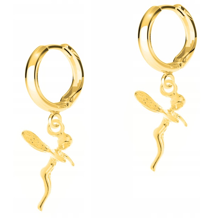 Cercei Dama, Larezo, Zana, Argint 925 Acoperit Cu Aur 585, Inaltime Bigla 17 mm x Inaltime Pandantiv 18 mm, Inchidere Carlig Englezesc, Ambalaj Cutie Pentru Bijuterii Premium, Auriu