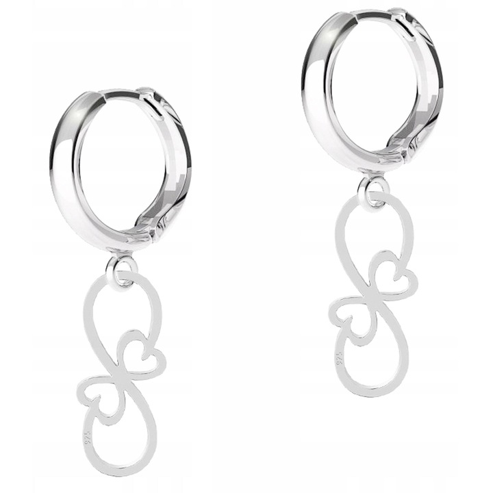 Női Fülbevaló, Larezo, Szívek Végtelennel, 925 Ezüst, Horog Magasság 17 mm x Medál Magasság 18 mm, Angol Horogzár, Prémium Ékszerdoboz Csomagolás, Ezüst