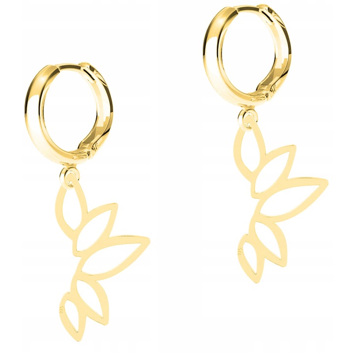 Női fülbevaló, Larezo, Áttört levél, 925-ös ezüst, 585-ös arannyal bevonva, Akasztó magassága 17 mm x Medál magassága 25 mm, Angol kampós záródás, Prémium ékszerdoboz csomagolás, Arany
