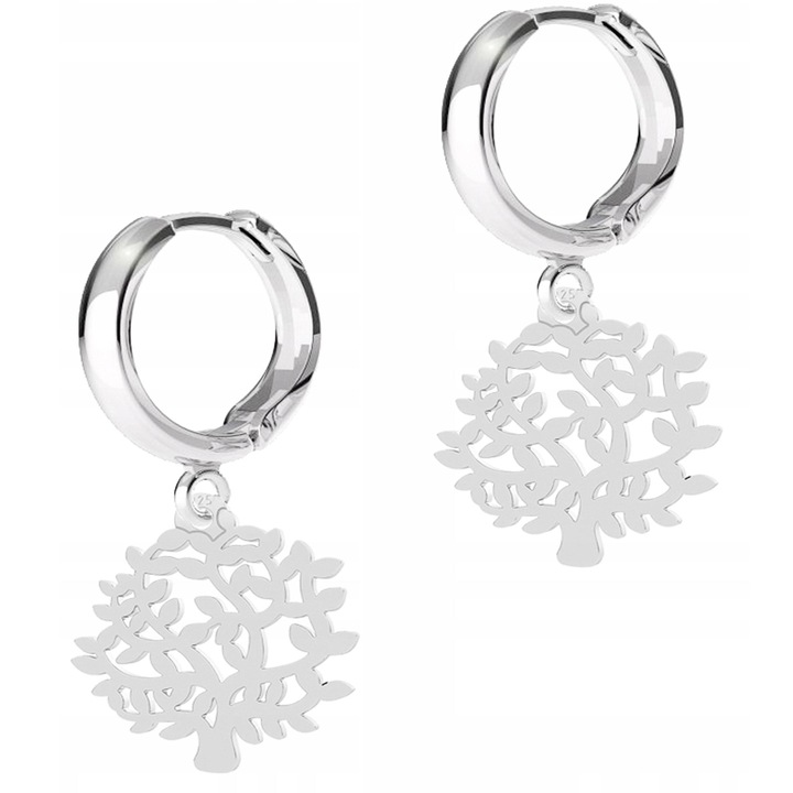 Női fülbevaló, Larezo, Fa, 925-ös ezüst, Akasztó magassága 17 mm x Medál magassága 15 mm, Angol kampós záródás, Prémium ékszerdoboz csomagolás, Ezüst