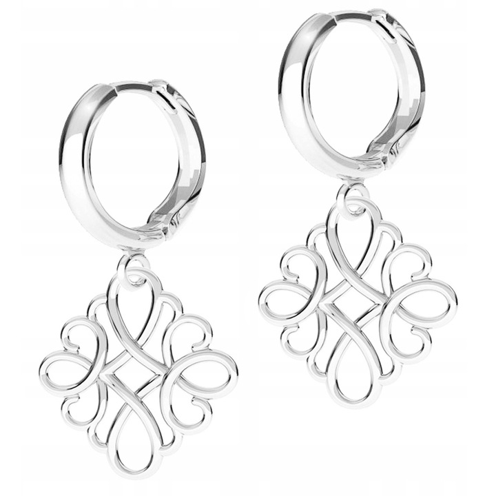 Női fülbevaló, Larezo, Áttört csatlakozók, 925-ös ezüst, Akasztó magassága 17 mm x Medál magassága 18 mm, Angol kampós záródás, Prémium ékszerdoboz csomagolás, Ezüstszínű