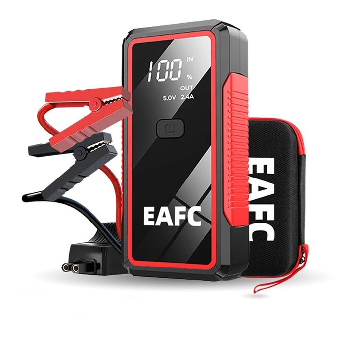 Starter auto multifuncțional, 2000A, pentru benzina 6.0L/diesel 4.0L, culoare Negru/Rosu, portabil