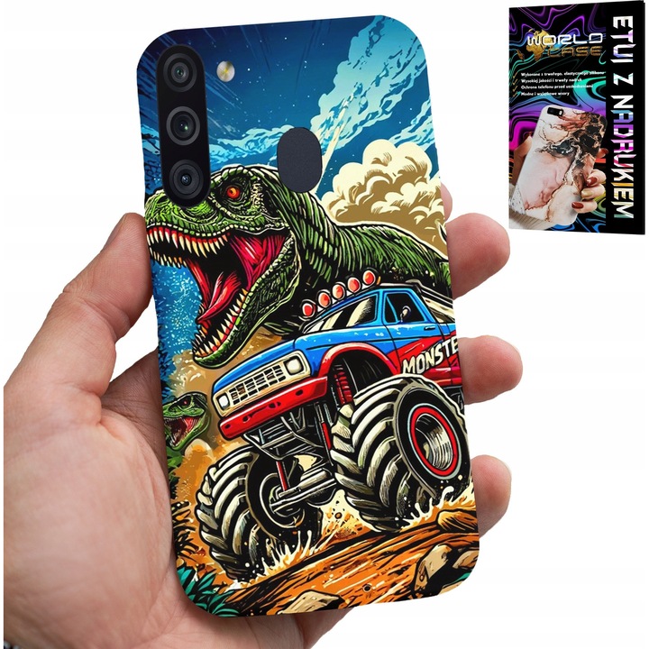 Samsung Galaxy A21 tok, World Case, dinoszaurusz monstertruckban, szilikon, 0, 2cm