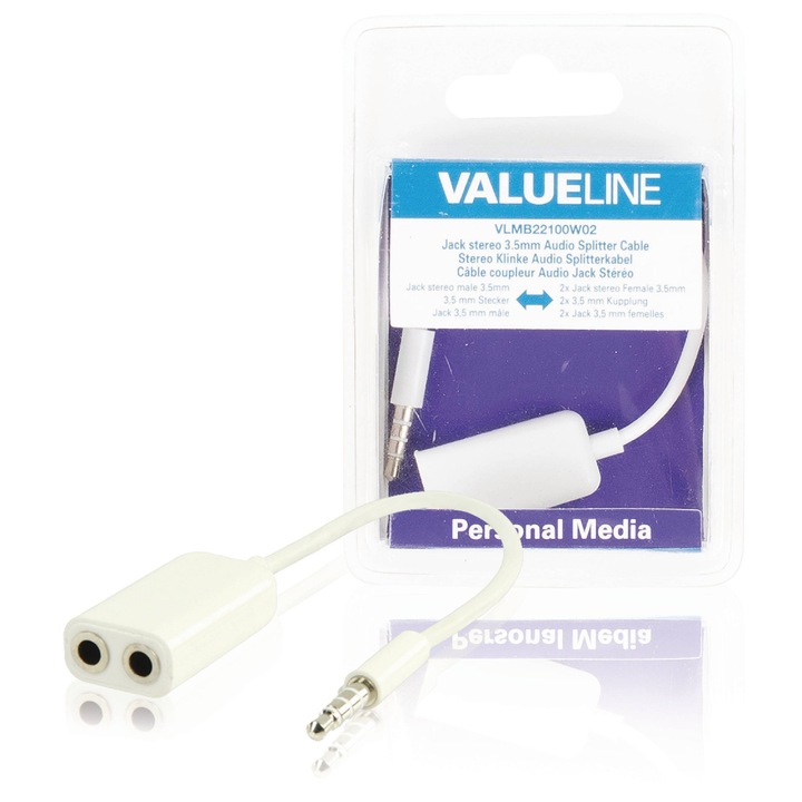 Сплитер аудио стерео 3.5 мм мъжки - 2x 3.5 мм женски 0.2м бял Valueline