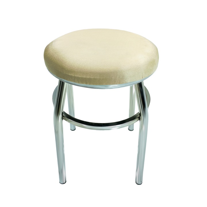 Taburet DENVER Odesa, sezut tapitat cu catifea bej, cadru cromat, 32x32x45 cm