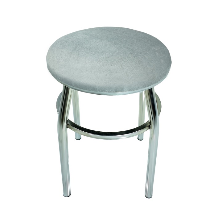 Taburet DENVER Odesa, sezut tapitat cu catifea gri, cadru cromat, 32x32x45 cm