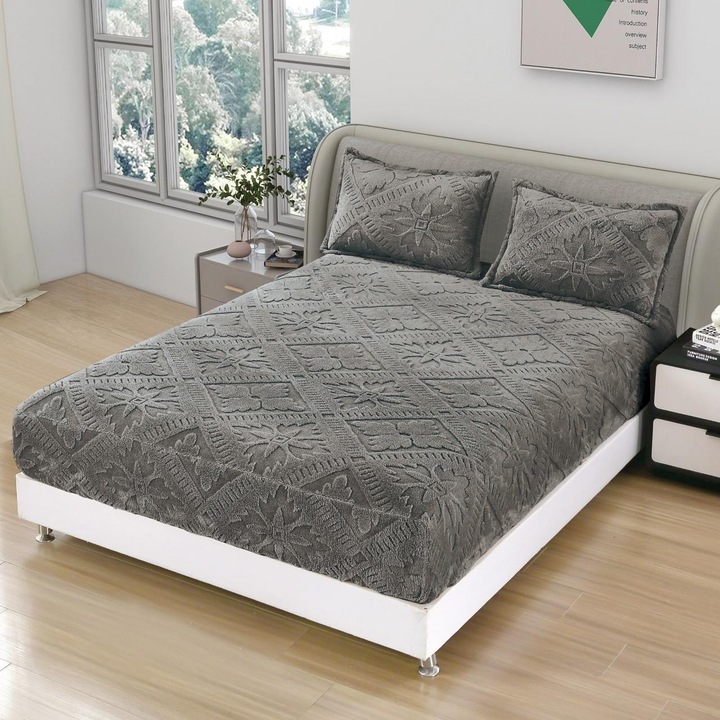 Husa de Pat Cocolino Premium, 180x200 cm, Model Luxos cu Imprimat 3D, Extra Moale si Calduroasa, Ideala pentru Iarna