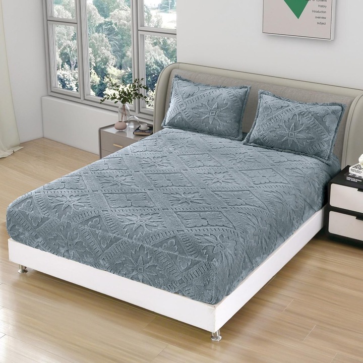 Set Lenjerie de Pat Cocolino Premium, 3 Piese, Gri Albastrui, 180x200 cm, Textura Luxoasa, Confort Termic Ridicat