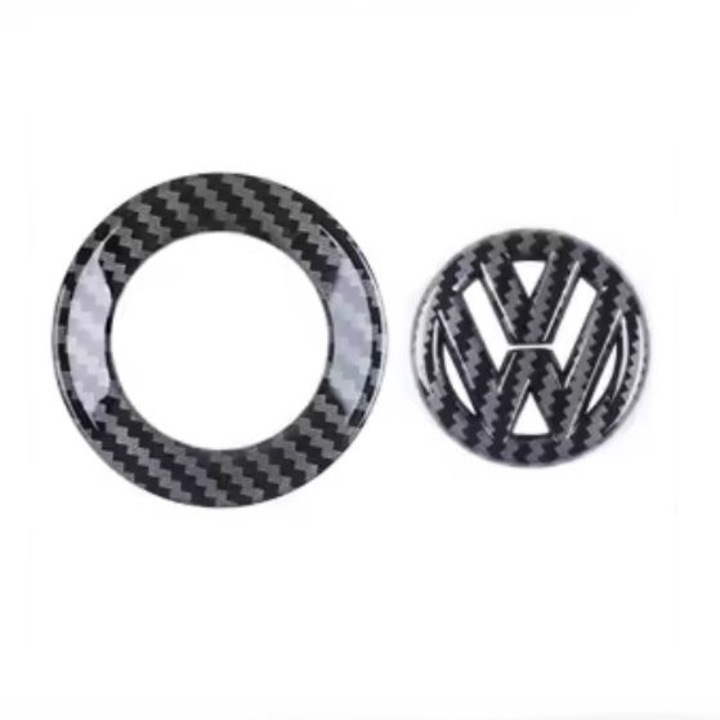 Emblema Volan 40mm Autoadeziva, Carbon, Compatibile cu VW Volkswagen Polo, Golf, Jetta, Passat, Tiguan, Touareg, Arteon