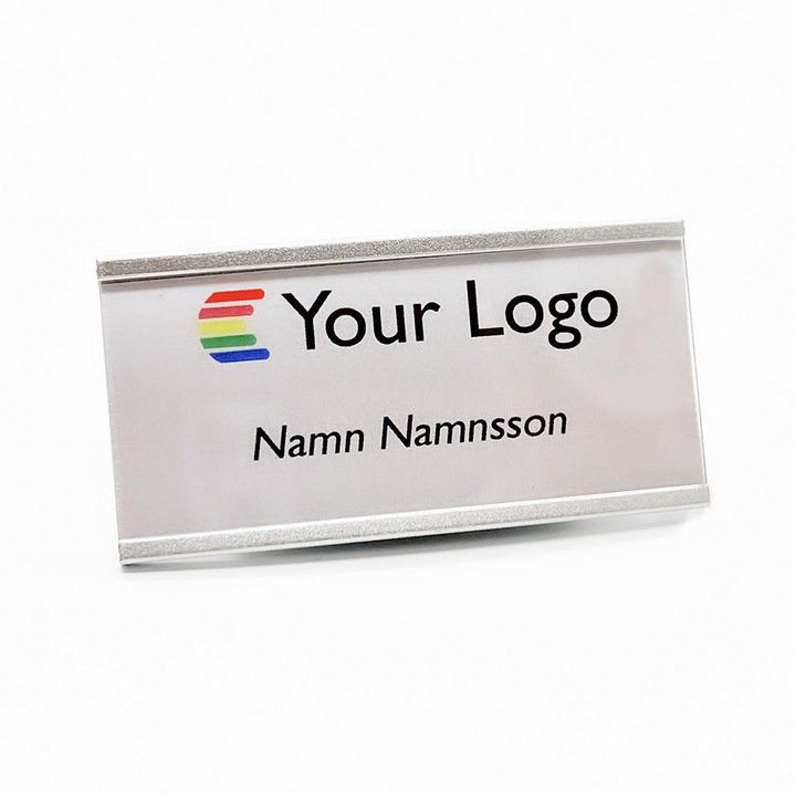 Ecuson pentru nume, aluminiu, convex cu prindere magnetica, CardKeep, argintiu