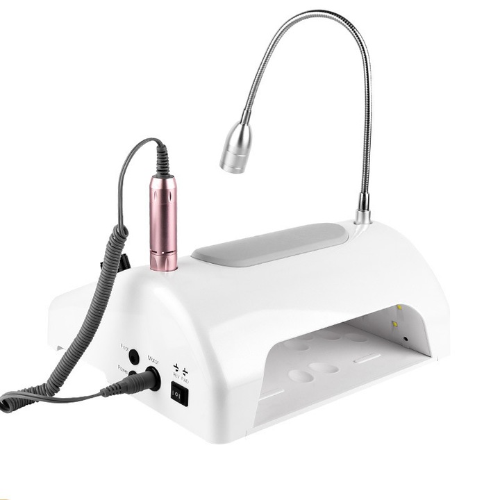 Freza Unghii Electrica Profesionala 5 In 1, 30000 RPM, Aspirator Praful Unghii Putere 96W, Lampa UV LED Manichiura, Slefuire Lustruire Uscare, Iluminare 360°, Multifunctional 5 In 1, Culoare Alb - Avyra