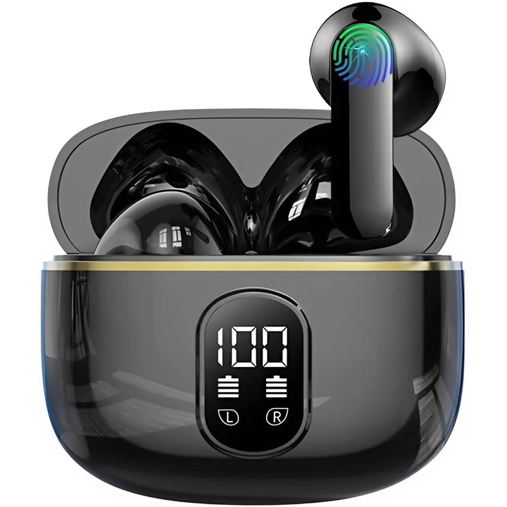 Casti Wireless Bluetooth 5.4 TWS In-Ear Negru, Afisaj LED Smart, Sunet Hi-Fi Superior, 4 Microfoane Pentru Apeluri HD, Reducere Zgomot Cu Cip Inteligent, Rezistenta Apa IPX7, Control Touch Si Asistent Vocal, Autonomie Extinsa Pentru Muzica Si Gaming – Avy