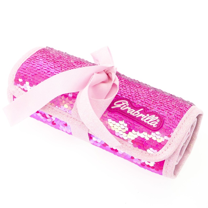 Penar rulabil Girabrilla – cu paiete reversibile si set 12 pixuri gel + 6 markere duble