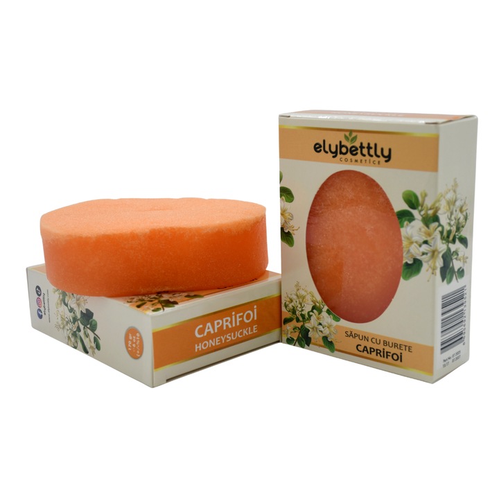 Sapun Natural Elybettly cu Burete si Caprifoi Exfoliant, Hidratant si Floral, 170 g