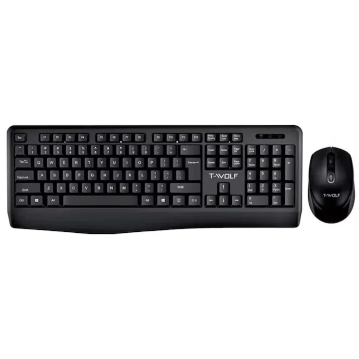 Kit Tastatura Si Mouse Wireless T-Wolf TF100, Conexiune USB 2.4GHz, Design Ergonomic, 3 Nivele DPI Reglabile, Compatibil PC, Laptop, Smart TV, Windows 7/8/10/11, SP-540-1