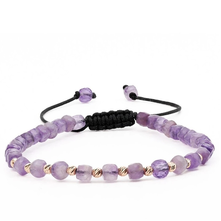 Karkötő 10 db 14k aranygolyóval és fazettált ametiszt kockákkal