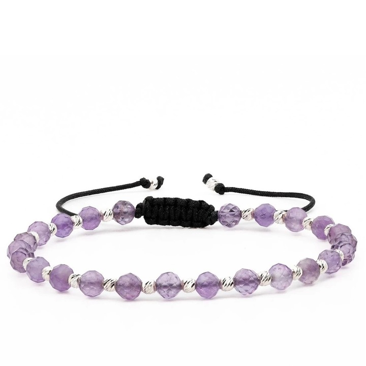 Karkötő 25 db 925-ös ezüstgolyóval és fazettált ametiszt gömbökkel