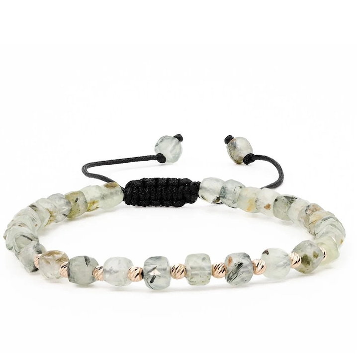 Karkötő 10 db 14k arany golyóval és Prehnit kockákkal