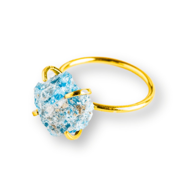Inel Ajustabil Auriu cu Apatit Brut - Energie Pozitiva, Claritate Mentala si Creativitate