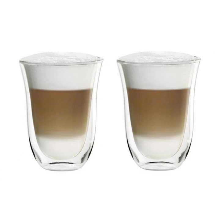 Pahar termic Delcaffe, Latteo, sticla, transparent, 300 ml, set 2 piese
