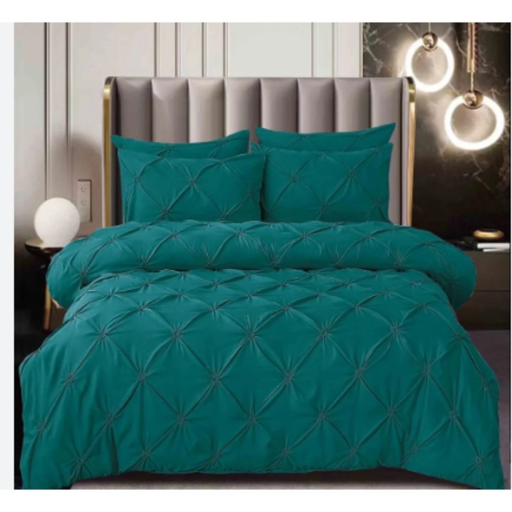 Спално бельо "Меко докосване" от памук, 6 части, едноцветно, изумрудено зелено, SH-PL15, чаршаф за легло 220x240cm, плик за завивка 200x230cm с цип, калъфки за възглавници 50x70cm-2 броя, калъфки за възглавници 80x80cm-2 броя