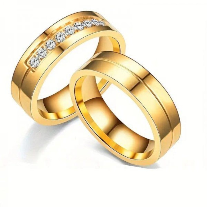 Verighete otel plcate cu Aur 14K si zirconiu – Serenity, Eleganta pentru Cupluri