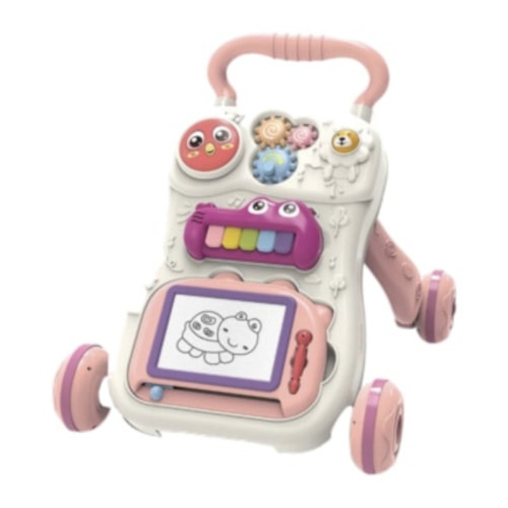 Interaktív járássegítő tevékenységekkel, zongorával és írótáblával, P05, rózsaszín