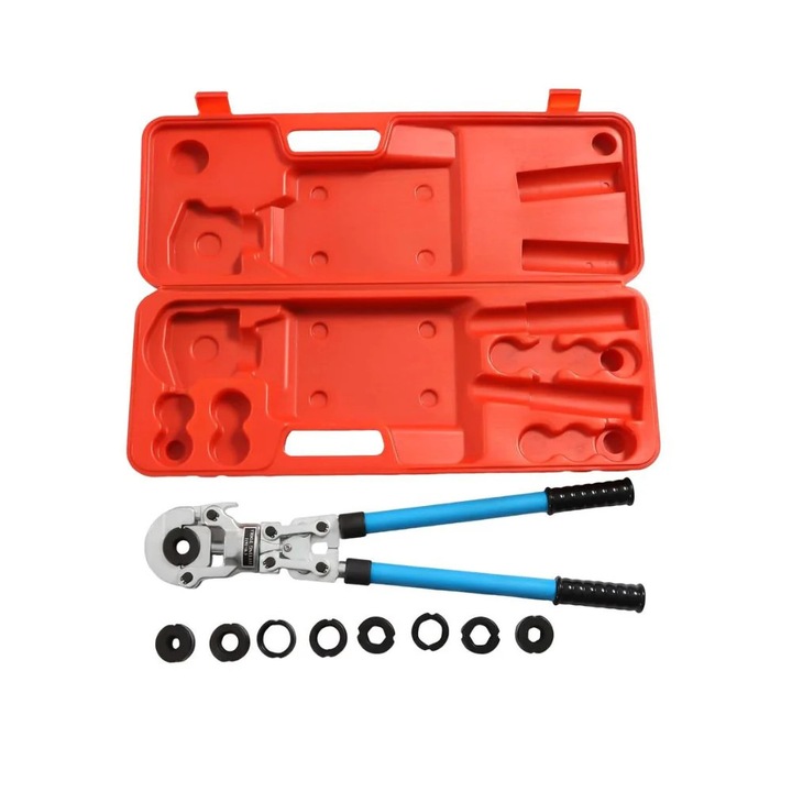 Hidraulikus csőprés, visszahúzható fogantyúk, többféle matrica