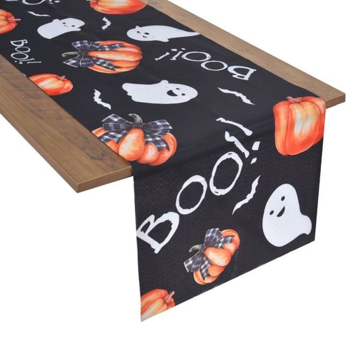 Napron Masa Halloween - Negru cu Dovleci si Fantome - 183x33cm