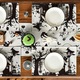 Covorase de masa lavabile, alb-negru, cu design infricosator de casa bantuita, vrajitoare, Halloween, set de 4, 30 x 45 cm Placemate