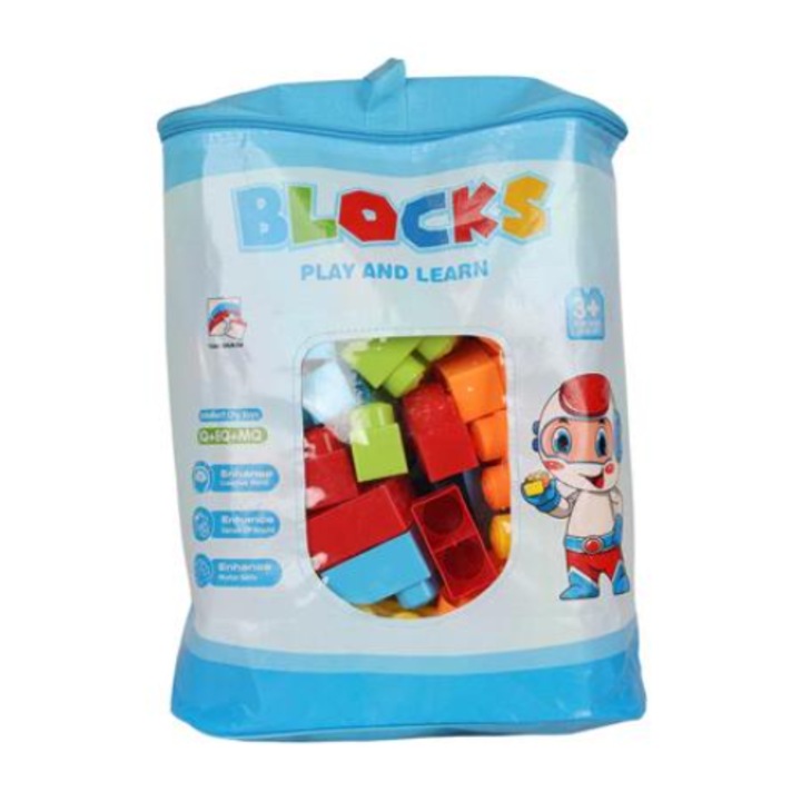 Set de constructie, jucarie-blocuri pentru joaca si invatare pentru copii, 45 de piese in geanta