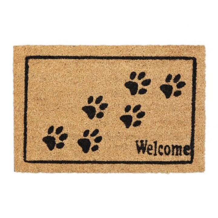 Kókuszrost lábtörlő B2X, "Üdvözöljük", tappancsnyomok, 62x41cm