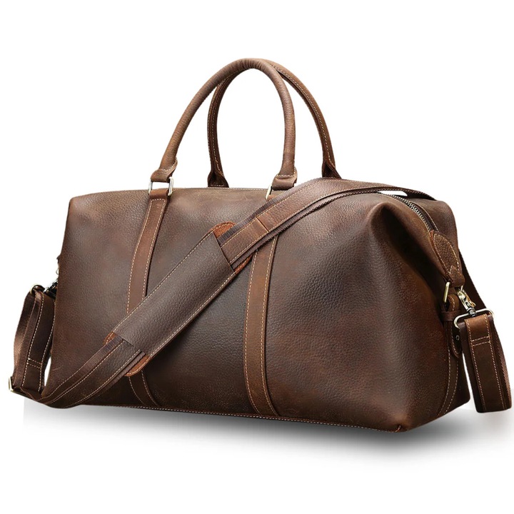 Geanta de voiaj, fitness, piele naturala premium, Tote, capacitate mare, maro