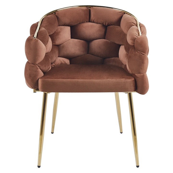 Scaun Dining/Bucatarie Topscaune, Metalic Auriu, Catifea Moale, Maro Rufous, 67x60x80 cm