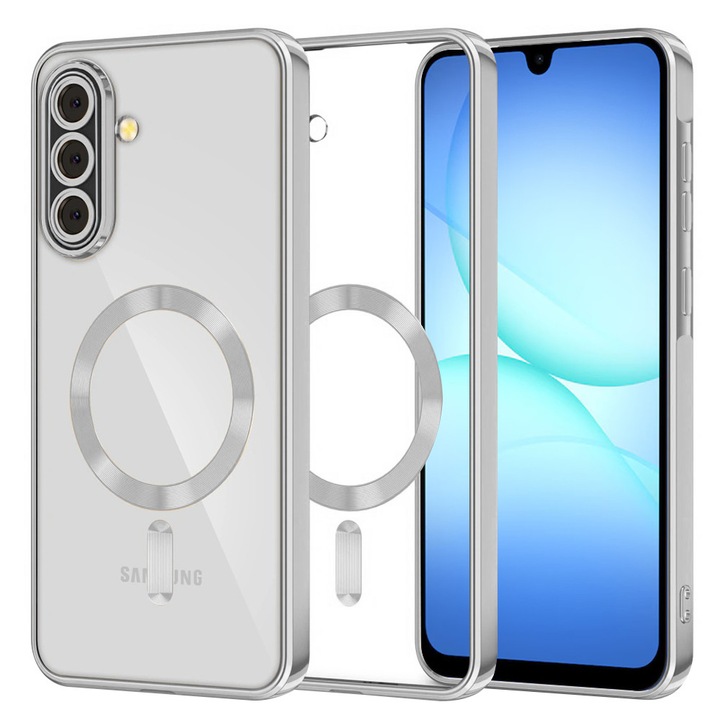 Husa Metallic MagSafe Samsung Galaxy A17 5G / A17 4G / M17 / F17 készülékhez, Teljes védelem, Trendi design, Luxus tökéletes illeszkedés, Mágneses töltés, Ezüst