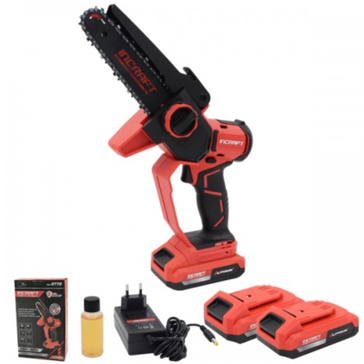 Mini akkumulátoros fűrész 20V 6" INCRAFT MSK-20V, 2.5 Ah, 120 mm vágás, 2 akkumulátor mellékelve