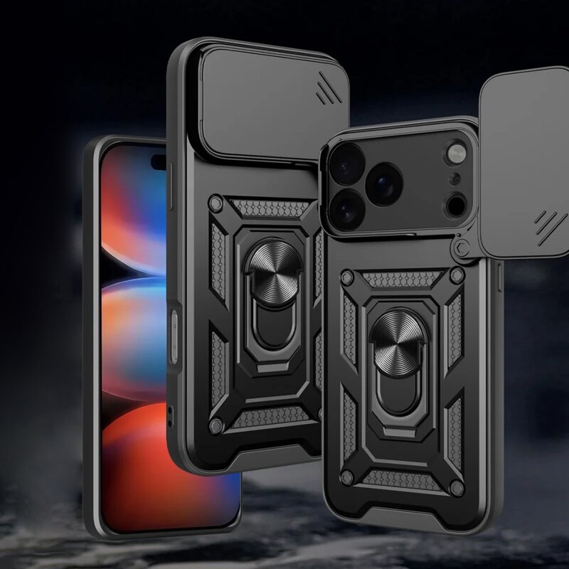 Husa telefon Mat-Tech compatibila cu iPhone 17 Pro Max, Protectie Camera, Inel, Magnet, Anti-Shock, Rugged Protection, Negru