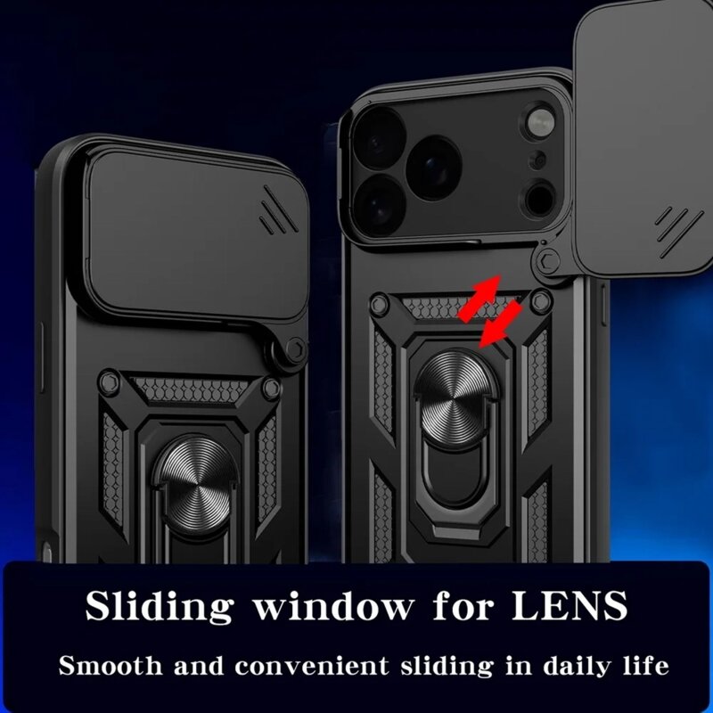 Husa telefon Mat-Tech compatibila cu iPhone 17 Pro Max, Protectie Camera, Inel, Magnet, Anti-Shock, Rugged Protection, Negru