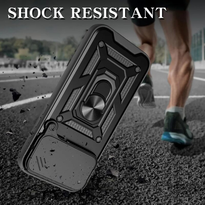 Husa telefon Mat-Tech compatibila cu iPhone 17 Pro Max, Protectie Camera, Inel, Magnet, Anti-Shock, Rugged Protection, Negru