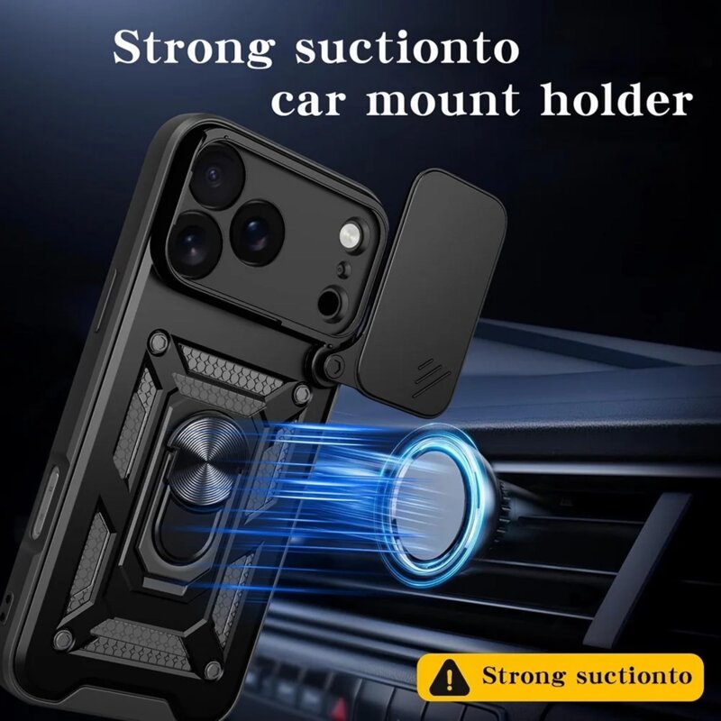 Husa telefon Mat-Tech compatibila cu iPhone 17 Pro Max, Protectie Camera, Inel, Magnet, Anti-Shock, Rugged Protection, Negru