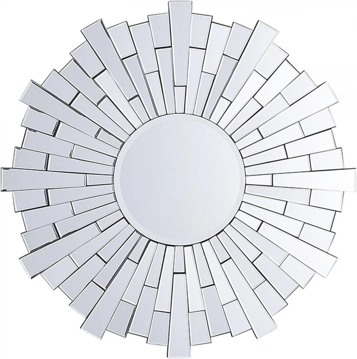 Oglinda decorativa, Impansan, Rotunda, argintie, 70 x 70 cm, cu rama din sticla, reflexie clara HD