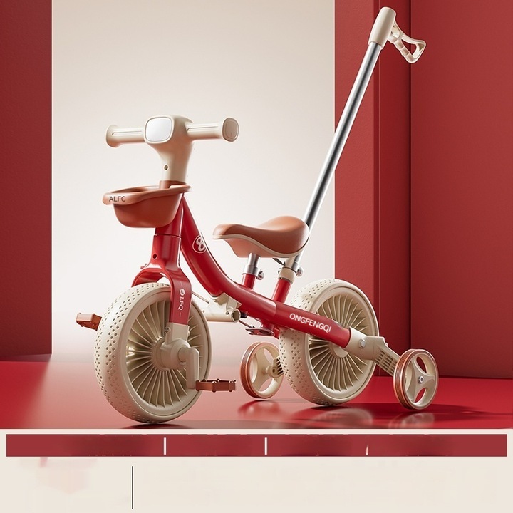 Tricicleta multifunctionala pentru copii, poate fi dezasamblata si asamblata in mai multe moduri, tija de impingere poate controla directia, cu lumina si muzica